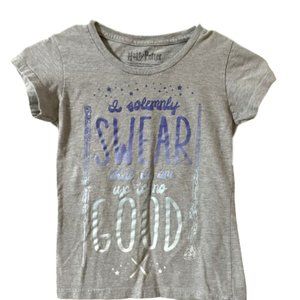 Harry Potter Girls Gray Tee Shirt Top Kids Size Medium 7/8 Solemnly Swear